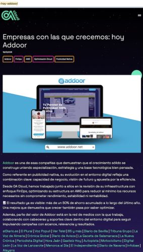 Caso de éxito de optimización Cloud FinOps entre Addoor y OA Cloud en AWS.